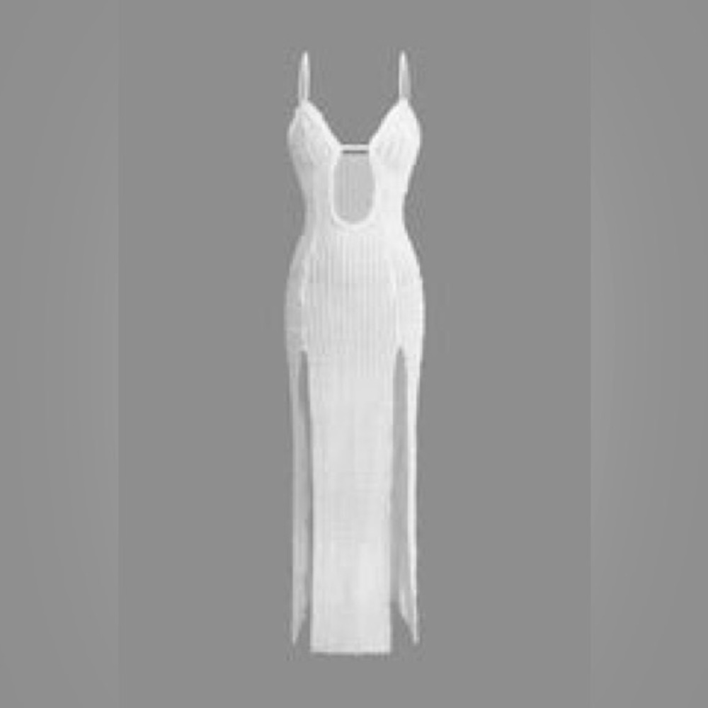 Textured cut out slit cami maxi dress